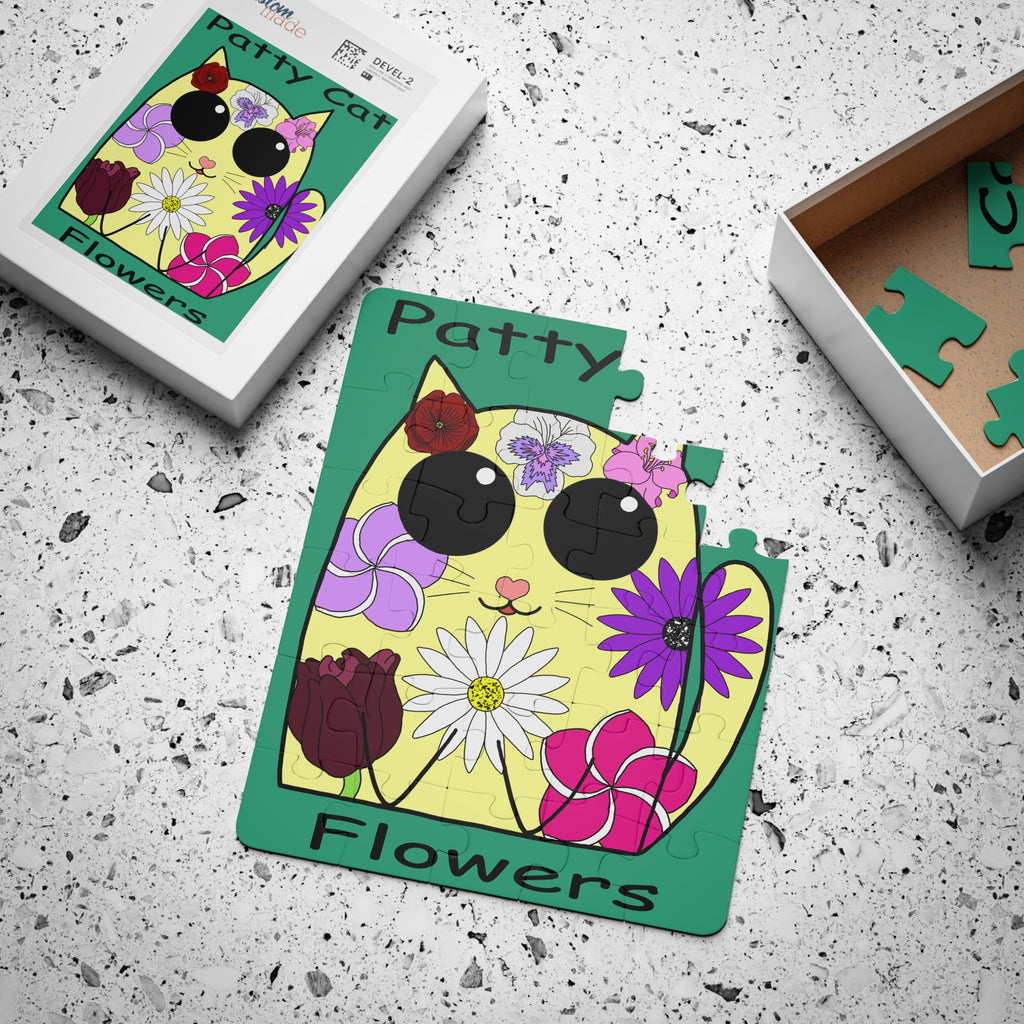 Kids 30-Piece Puzzle — 'Patty Cat Flowers' Cute Animal Jigsaw for Toddlers & Preschoolers